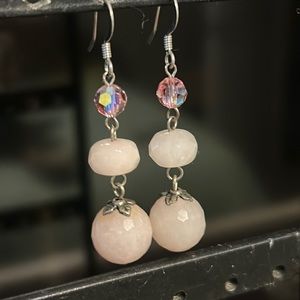 Pink beaded dangly earrings